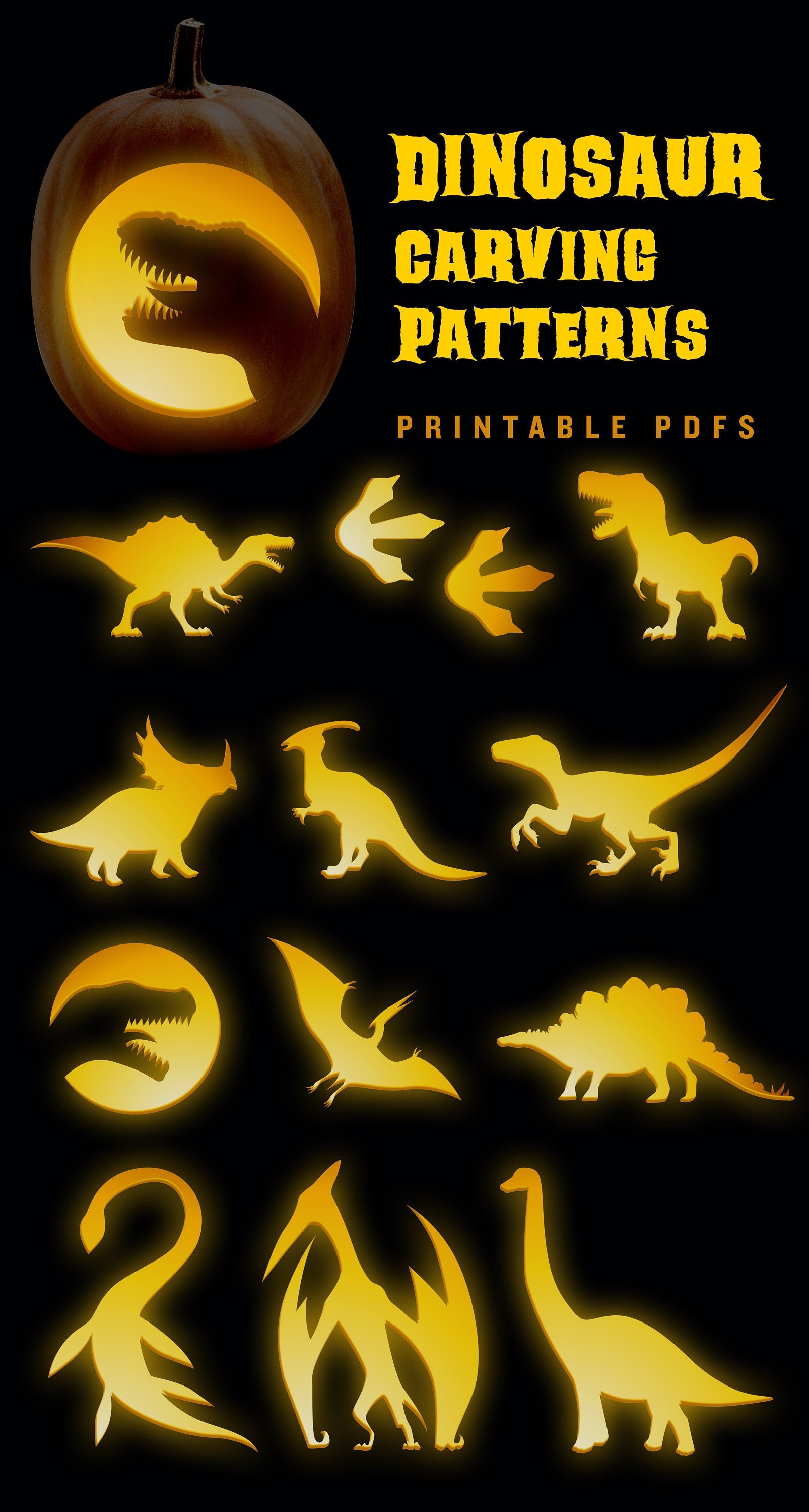 Dinosaur pumpkin carving pattern simple jack
