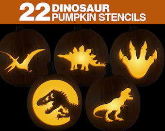 Dinosaur pumpkin stencils printable dinosaur pumpkin carving stencils set kids halloween crafting pumpkin template