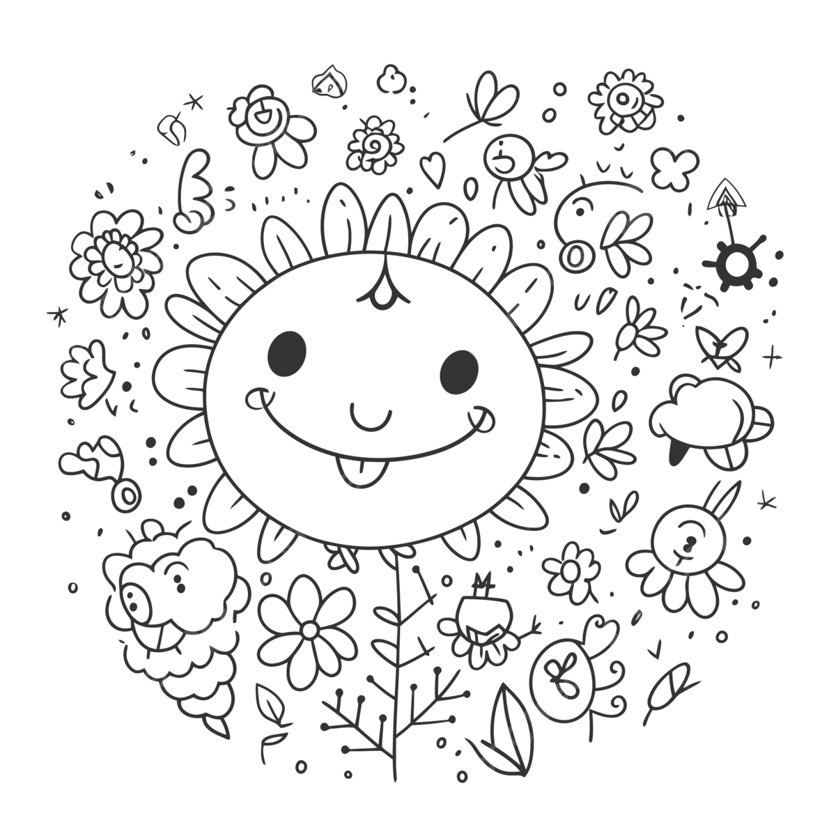 Cute doodle coloring page with a round sun in the middle outline sketch drawing vector sun drawing wing drawing ring drawing png and vector with transparent background for free download
