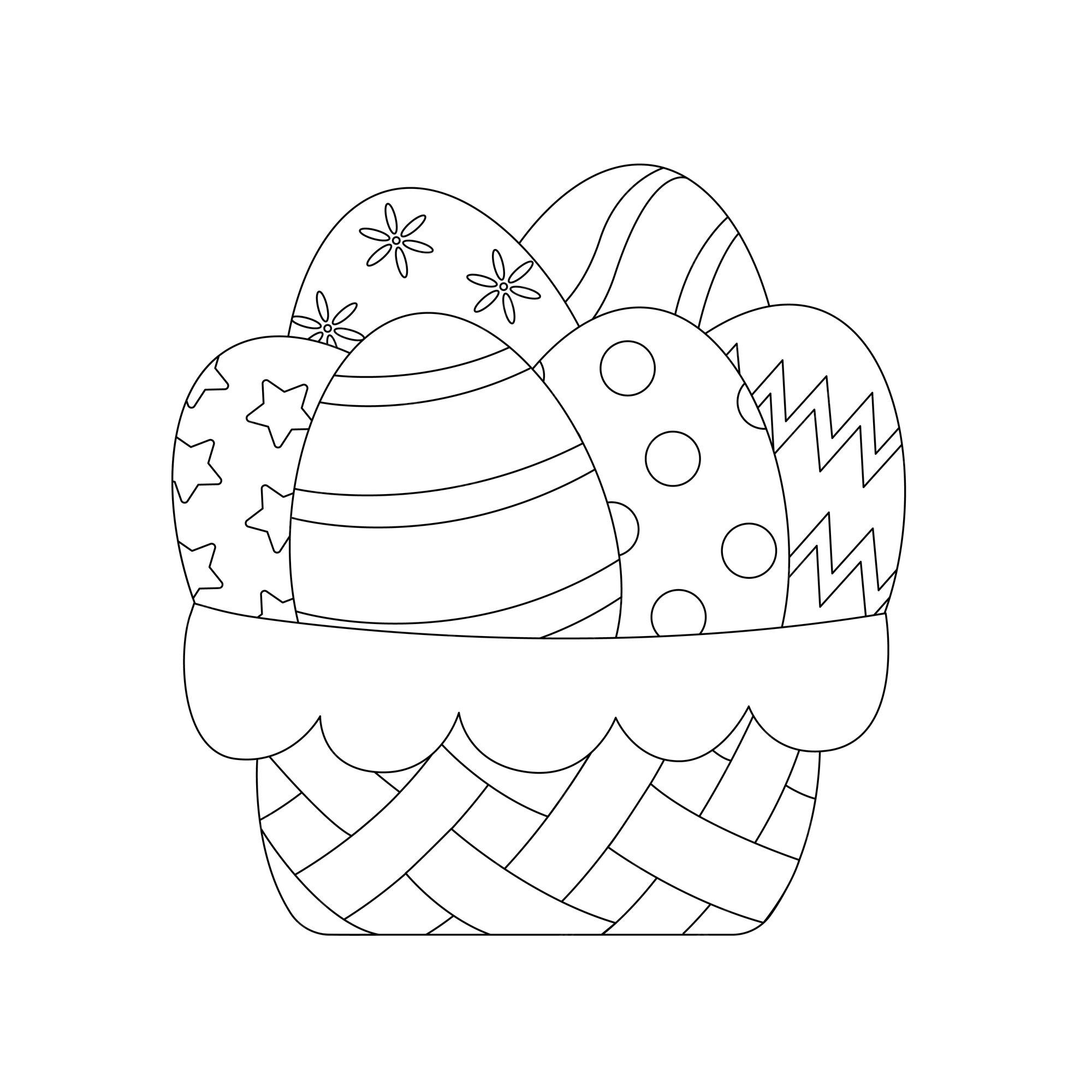 Premium vector easter basket with eggs coloring page doodle vector illustration simple childrens coloring