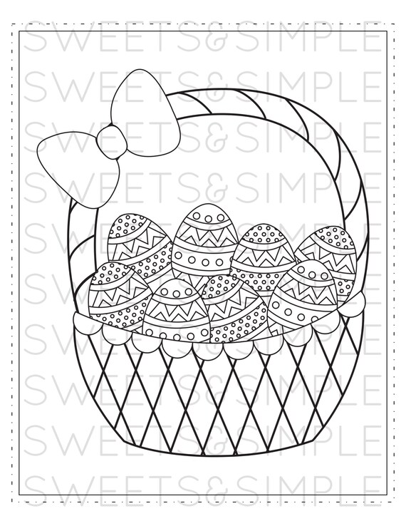 Easter basket coloring page easter coloring sheet easter eggs spring activity sheet printable instant download