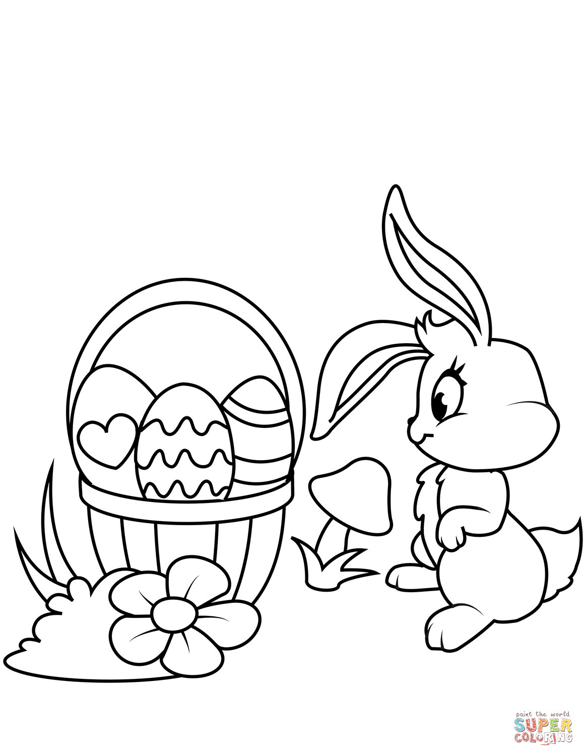 Easter basket and bunny coloring page free printable coloring pages