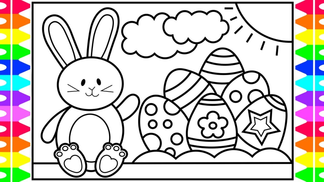 How to draw the easter bunny and eggs for kids ðððeaster drawings for kidsðeaster coloring pages