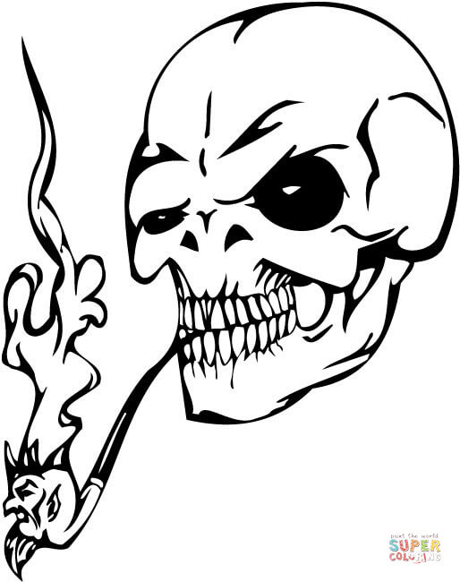 Evil skull smoking a pipe coloring page free printable coloring pages