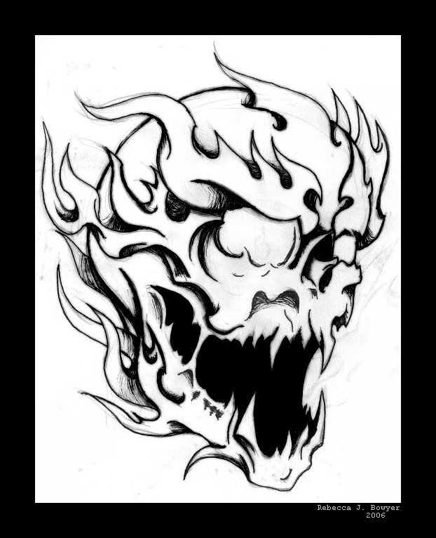 Flaming skull by mailorderchild on