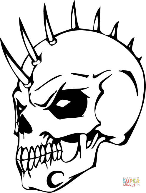 Evil skull with bonehawk coloring page free printable coloring pages
