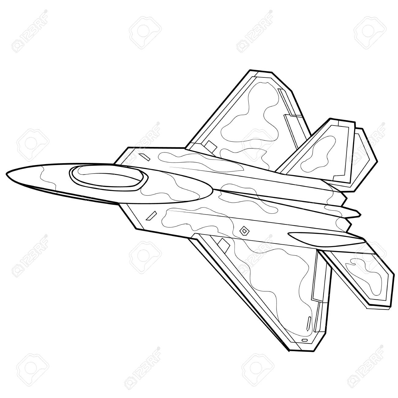 Fighter sketch and coloring book illustration on white background vector illustration royalty free svg cliparts vectors and stock illustration image