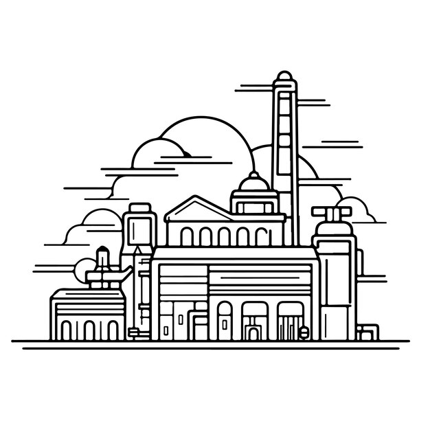 Premium vector sketch hand drawn single line art coloring page factory day