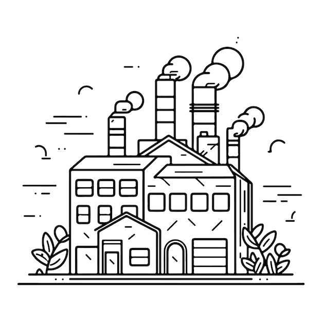 Premium vector sketch hand drawn single line art coloring page factory day