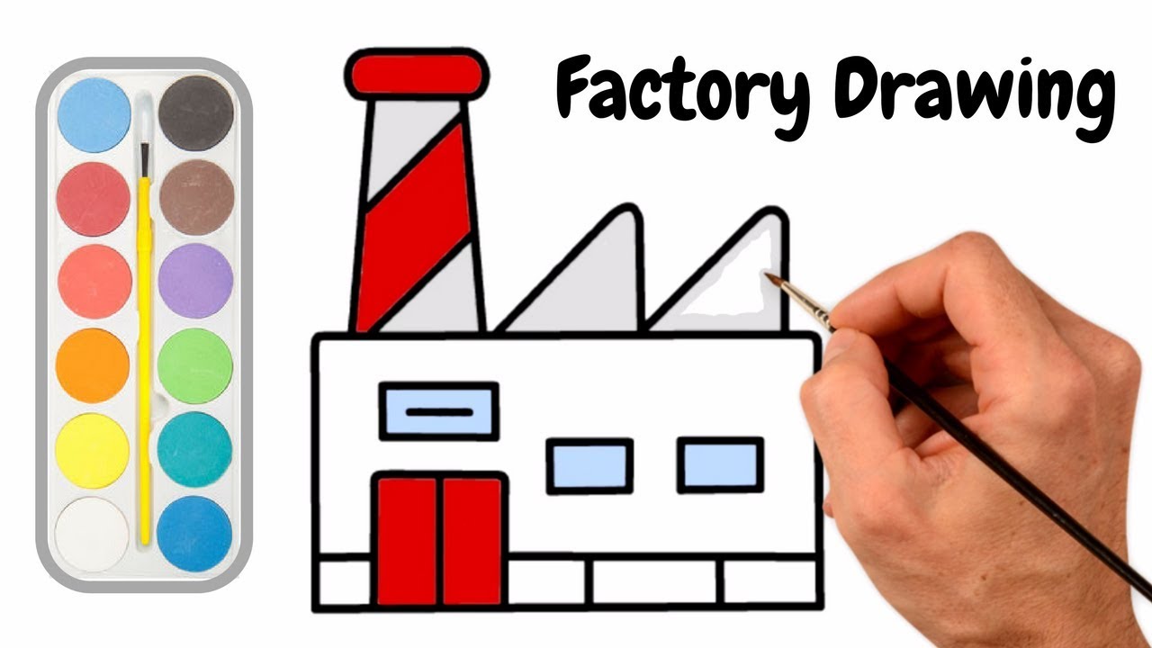 Factory drawing how to draw a factory easy colouring and drawing for kids classes step by step
