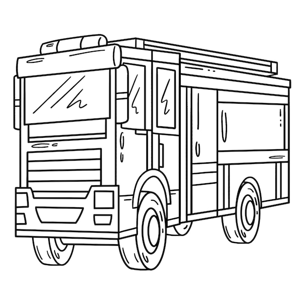 Premium vector a cute and funny coloring page of a firefighter and fire truck provides hours of coloring fun for children to color this page is very easy suitable for little
