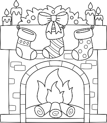 Christmas fireplace with stocking coloring page star season holiday vector christmas drawing fire drawing star drawing png and vector with transparent background for free download