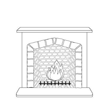 Premium vector fireplace coloring page black and white burning fireplace vector