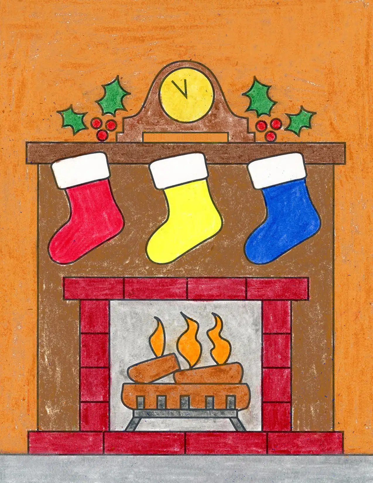 Easy how to draw a fireplace tutorial and fireplace coloring page