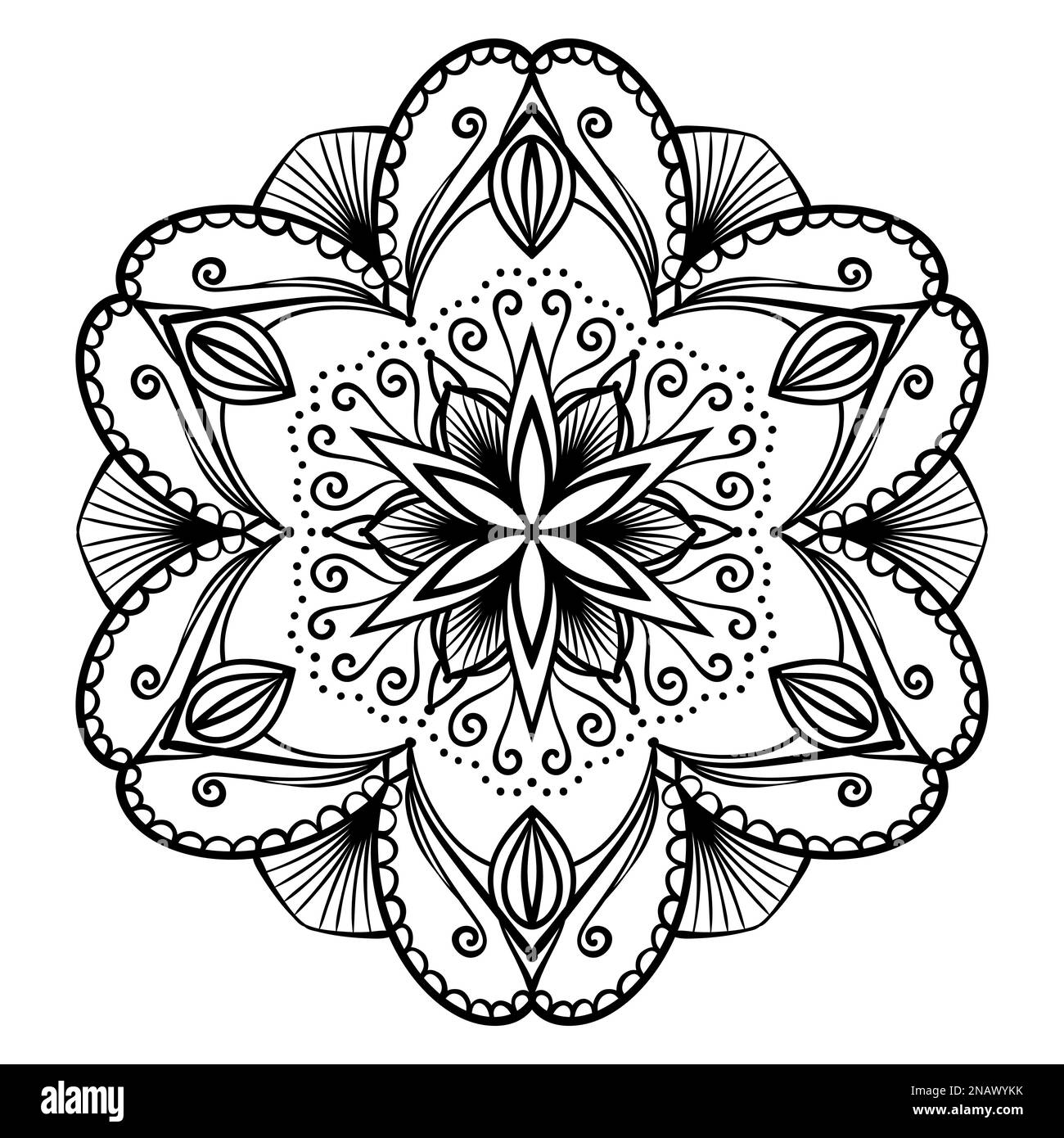 Flower mandala coloring page simple symmetric floral shape for mindful coloring stock vector image art