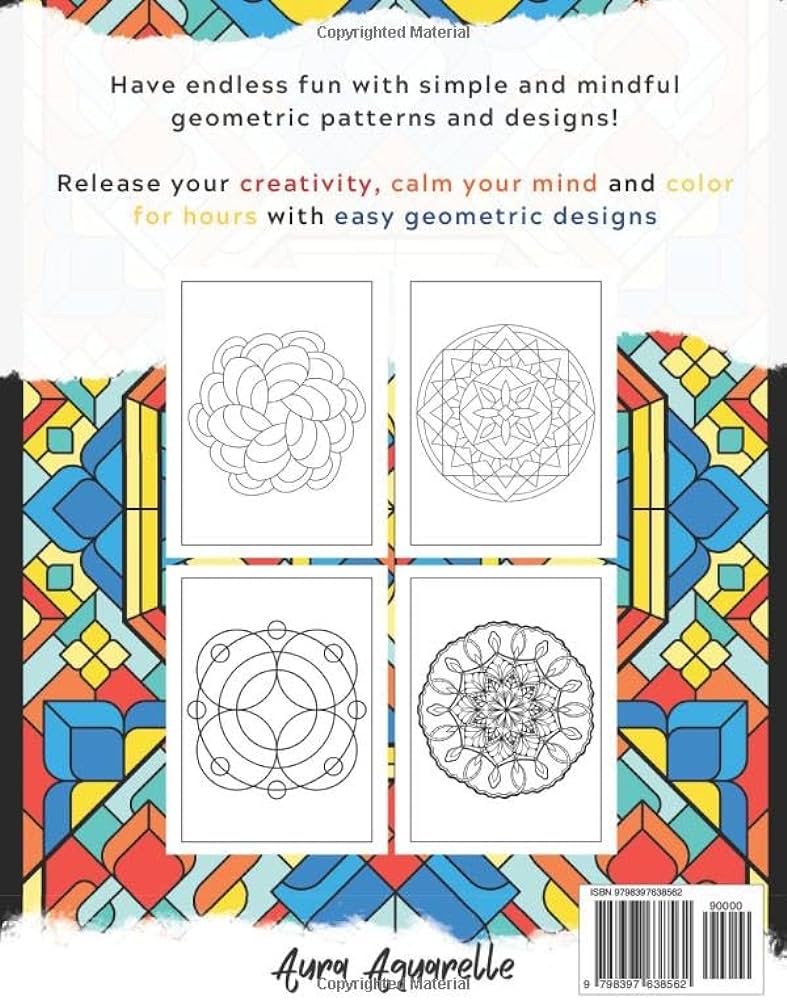 Geometry coloring book for adults relaxing easy and fun coloring pages with geometric patterns designs aquarelle aura books