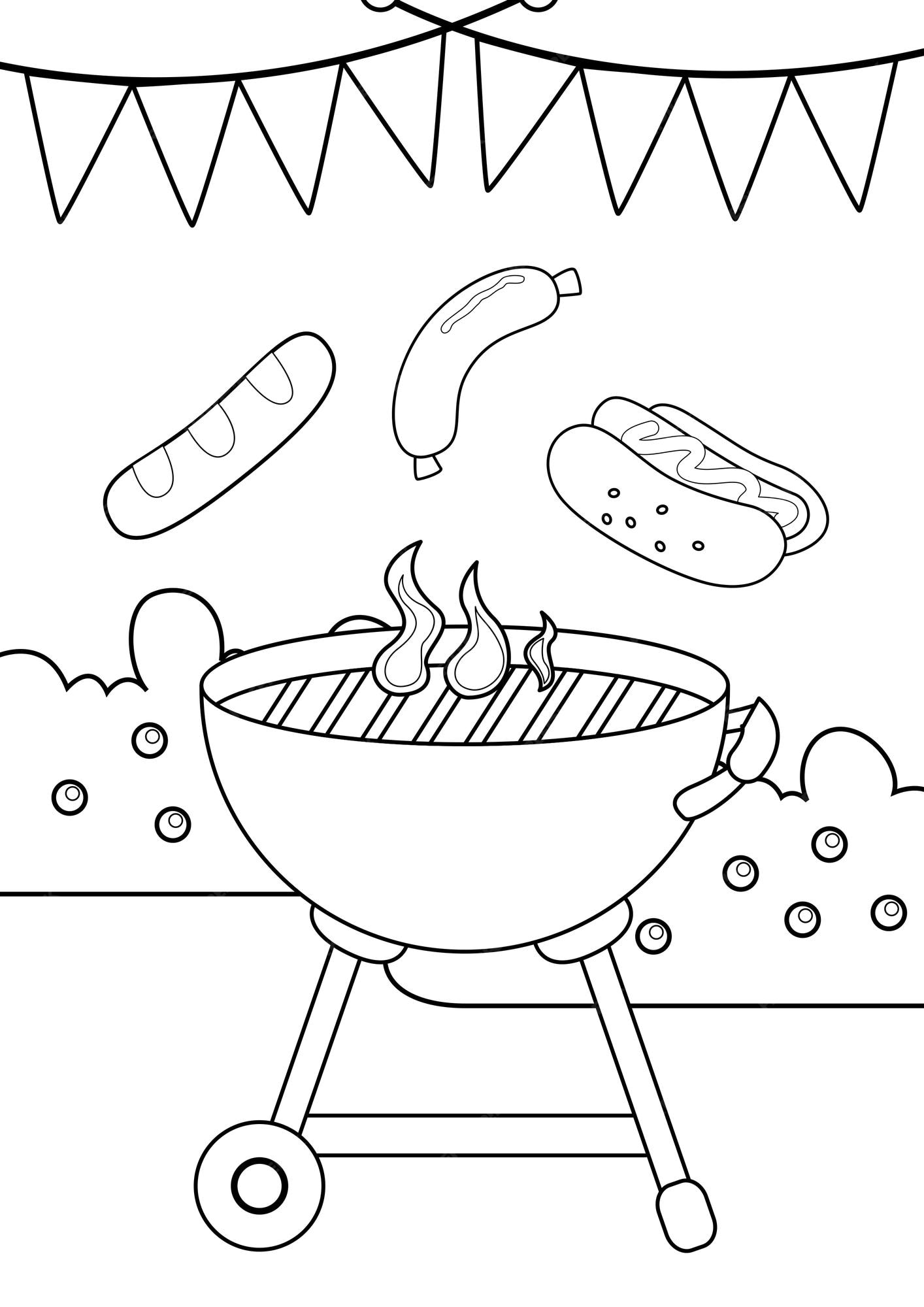 Premium vector barbecue grill coloring a in the outdoors
