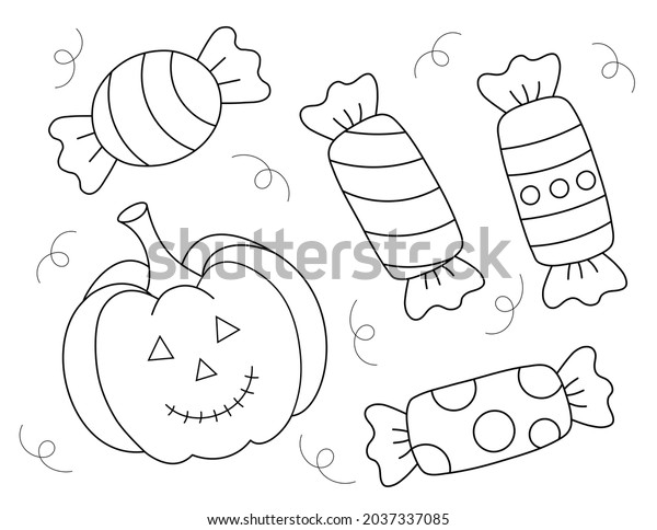 Easy halloween coloring sheet candies pumpkin stock illustration