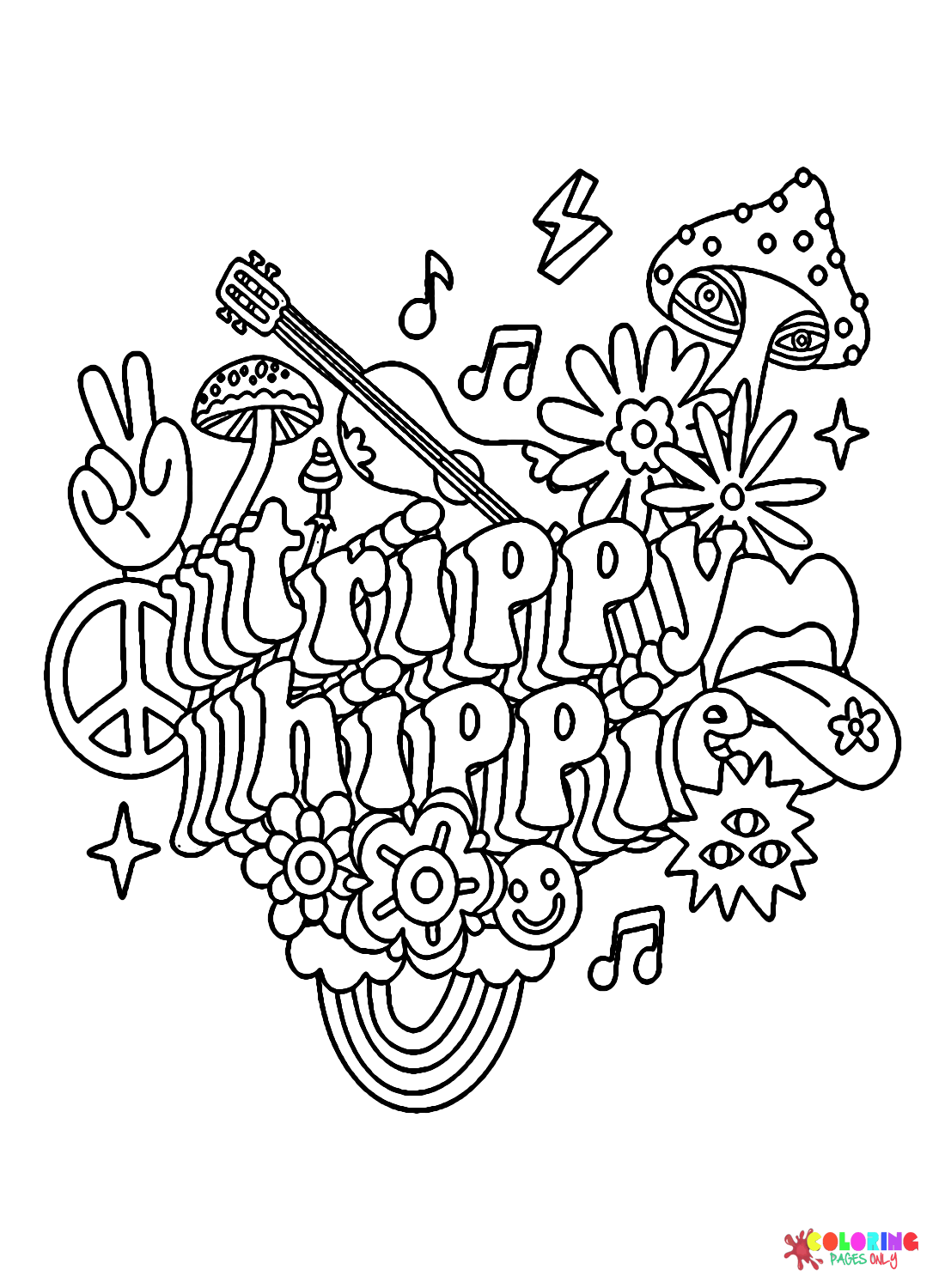 Trippy hippie coloring page