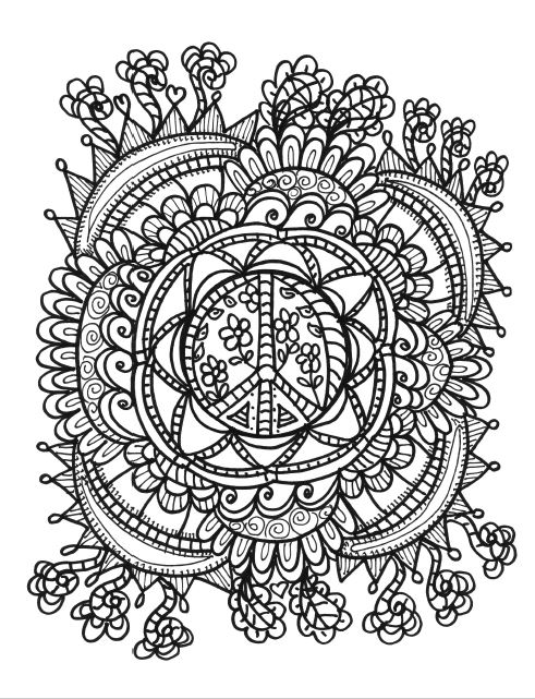 Free hippie coloring pages for adults funky pictures from hippie folk art coloring book the mindful word
