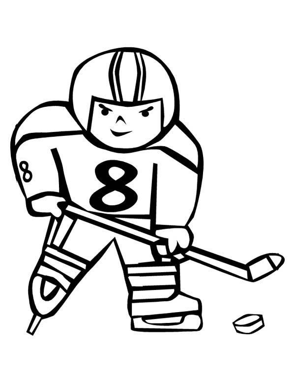Hockey player trying to score coloring page