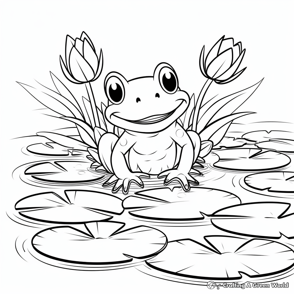 Frog on lily pad coloring pages
