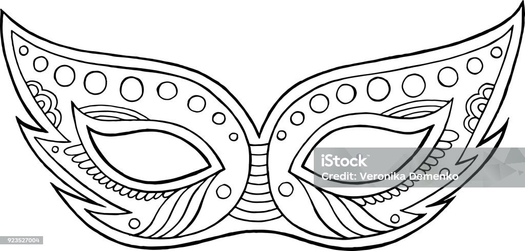 Mardi gras mask outline isolated element coloring page for adults vector illustration stock illustration