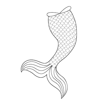 Premium vector mermaid tail in doodle outline style element of mermaid costume