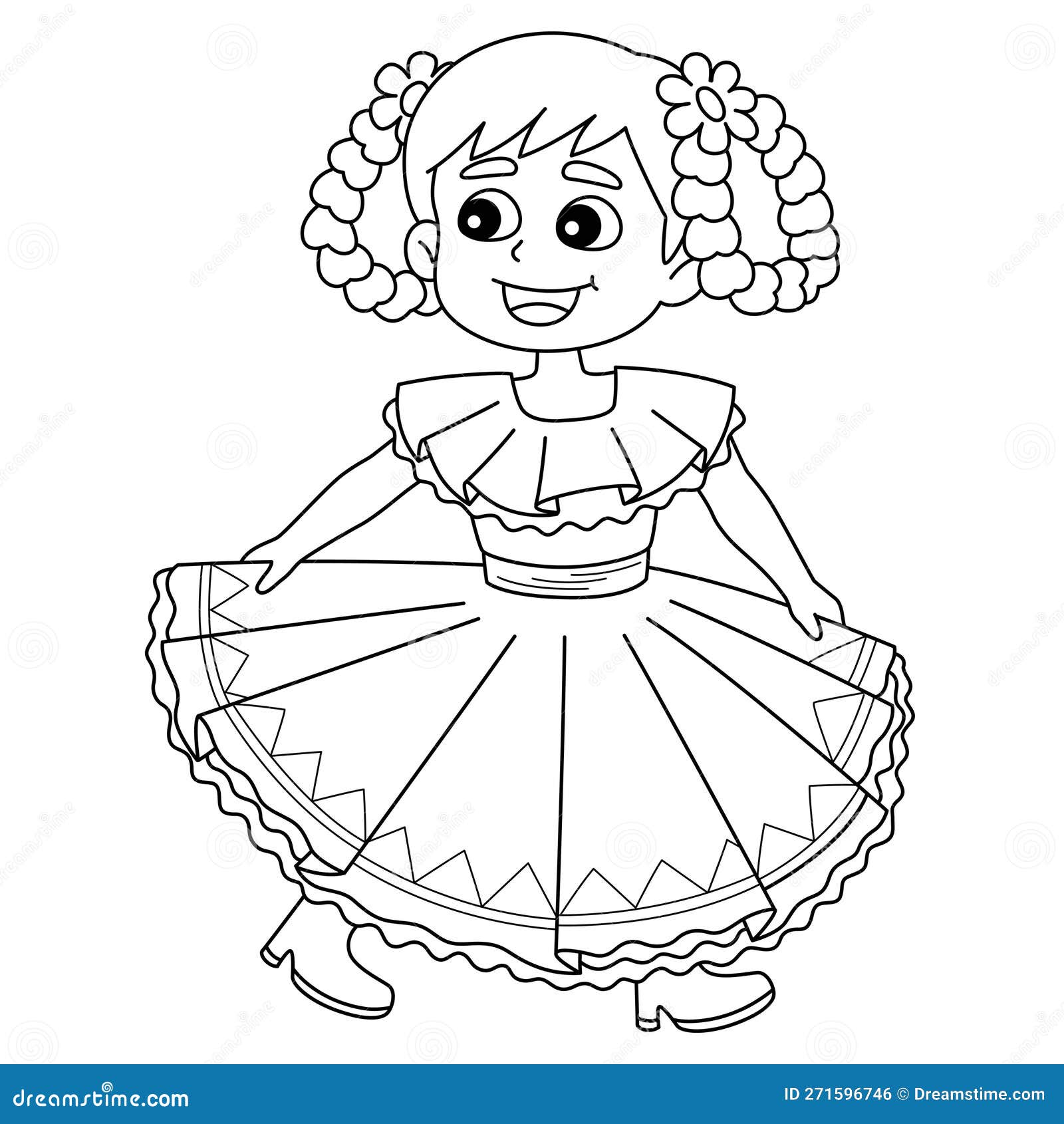 Mexican girl isolated coloring page for kids stock vector