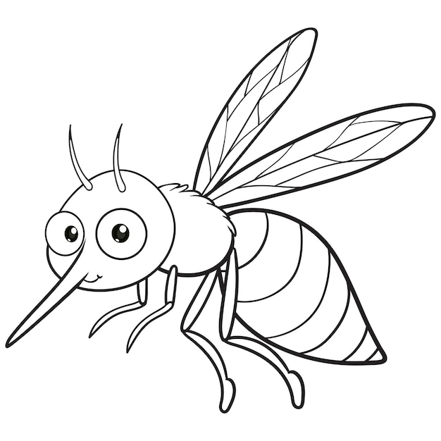 Premium vector coloring pages or books for kids cute mosquito cartoon isolated on black and white