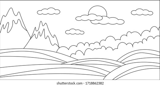 Coloring book children natural landscape mountains stock vector royalty free