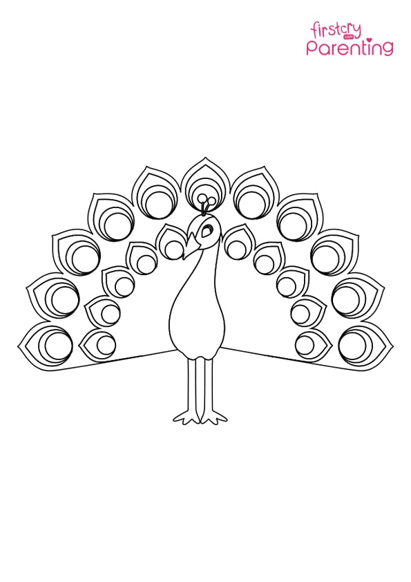 Easy peacock outline coloring page for kids