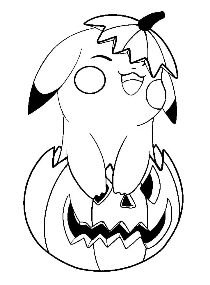 Pikachu and halloween pumpkin fãrbung seite