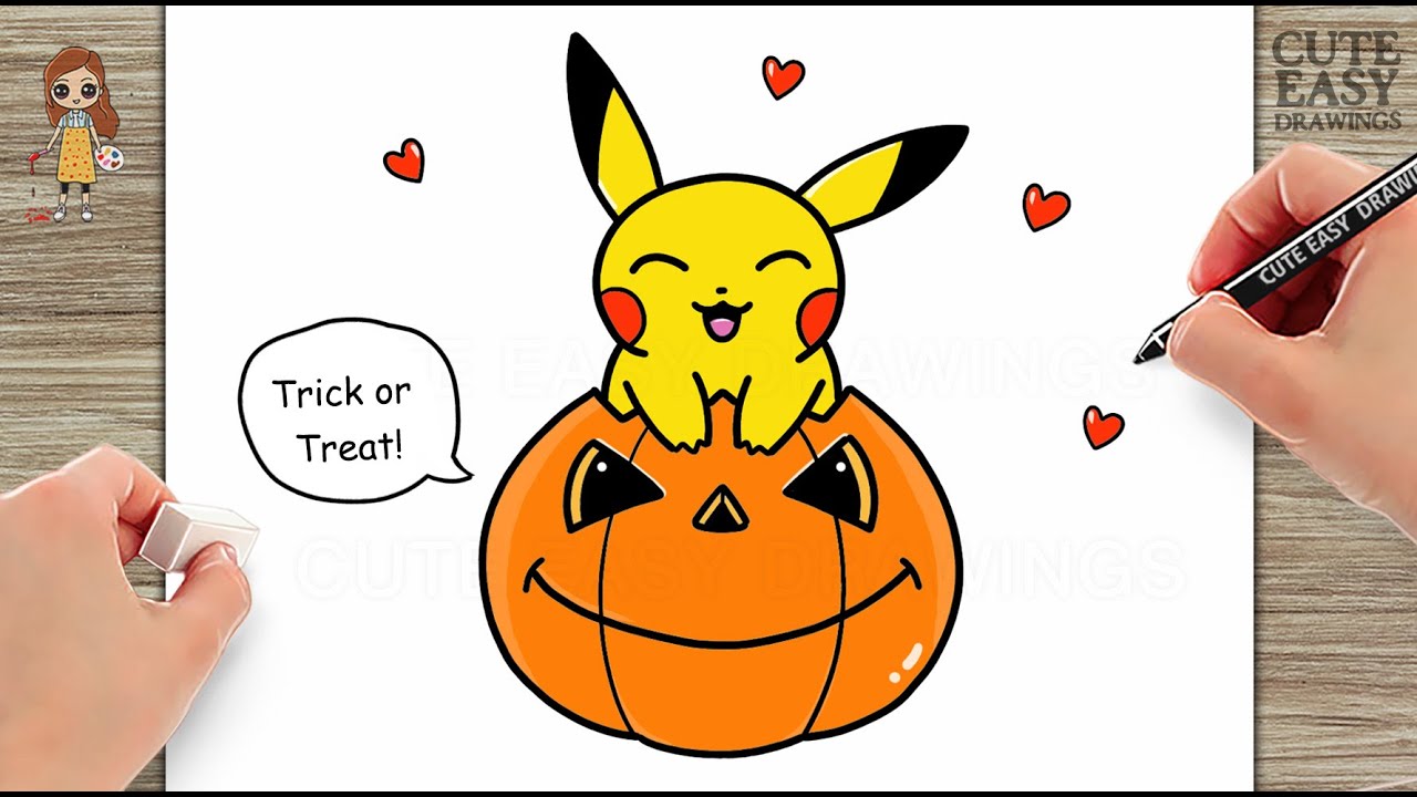 How to draw cute pikachu and halloween pupkin easy pikachu halloween drawing