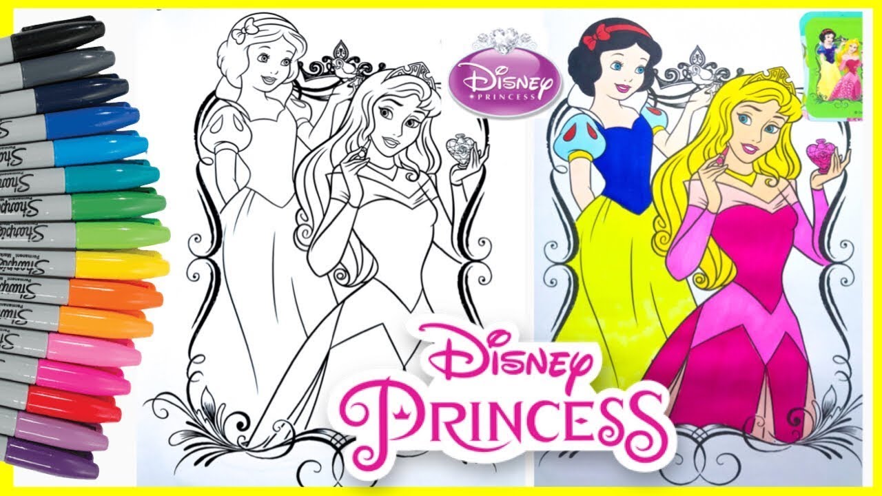 Disney princesses coloring page for kids ariel cinderella jasmine aladdin