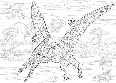 Pterodactyl dinosaur coloring page for child cliparts stock vector and royalty free pterodactyl dinosaur coloring page for child illustrations