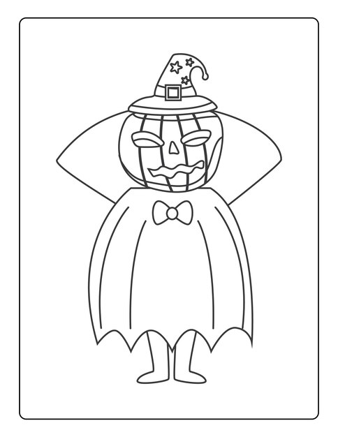 Premium vector halloween coloring pages for kids with hand drawn black color pumpkin sketch illustration