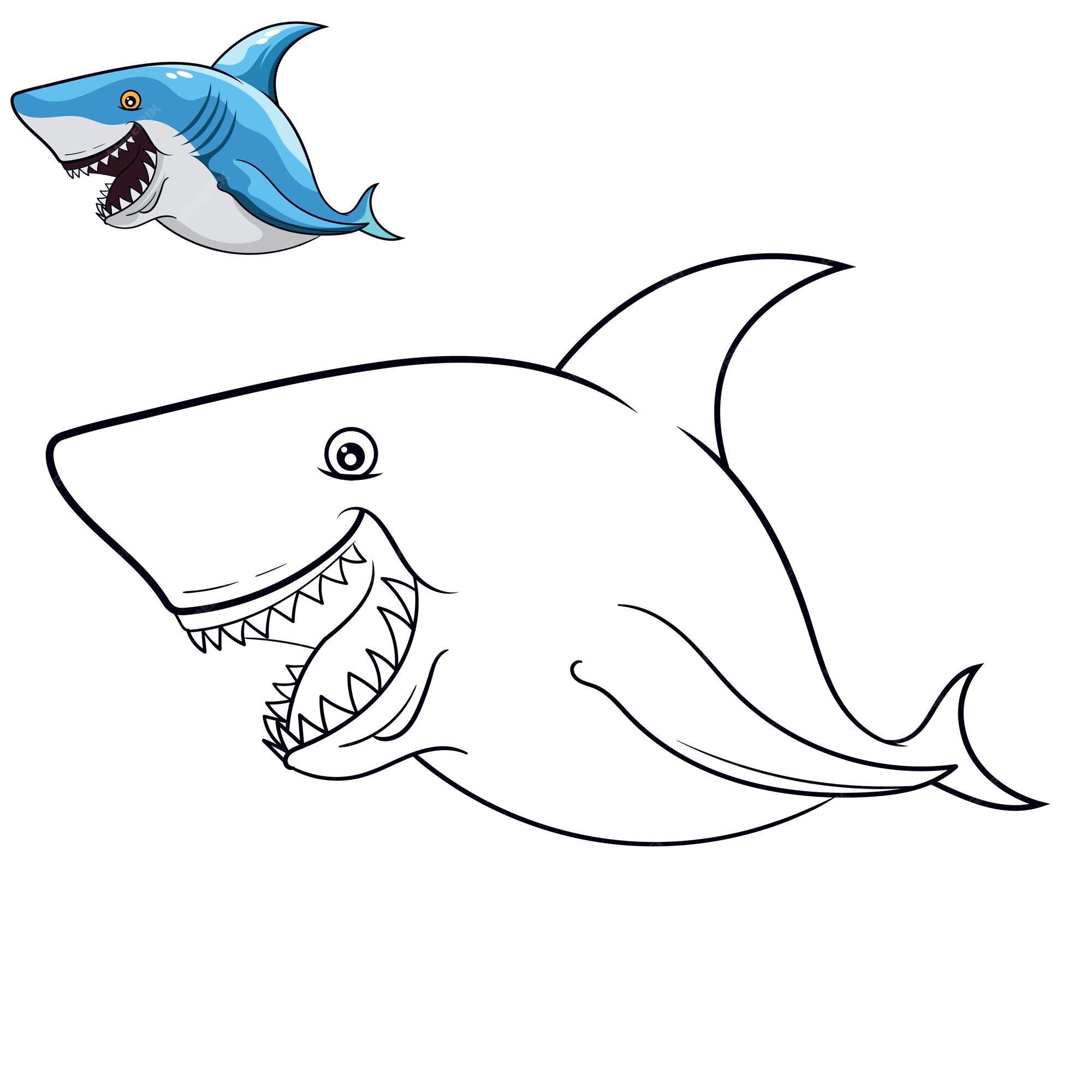 Premium vector shark coloring page for simple design or coloring books educationxashark line art