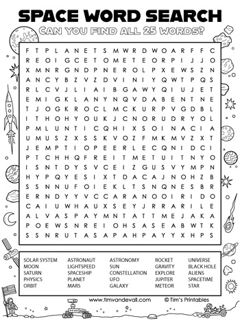 Printable space word search for kids find all words â tims printables