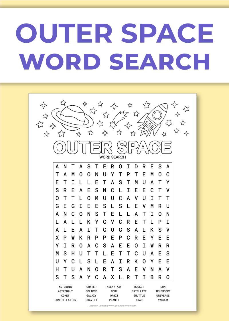 Printable outer space word search puzzle