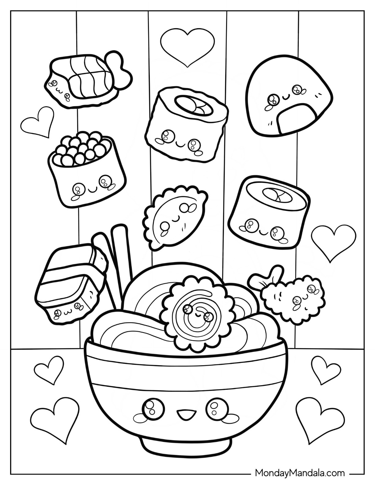 Sushi coloring pages free pdf printables