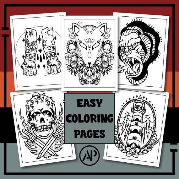 Tattoo coloring pages for adults old school tattoos printable coloring page digital prints art