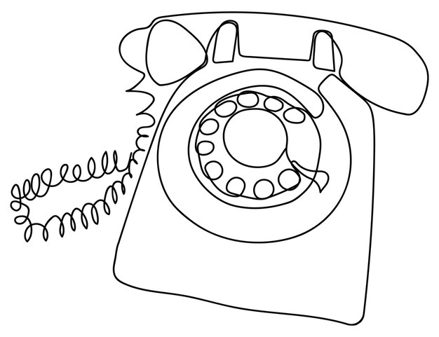Premium vector old telephone one line drawing continuous design minimalism retro phone vector illustration