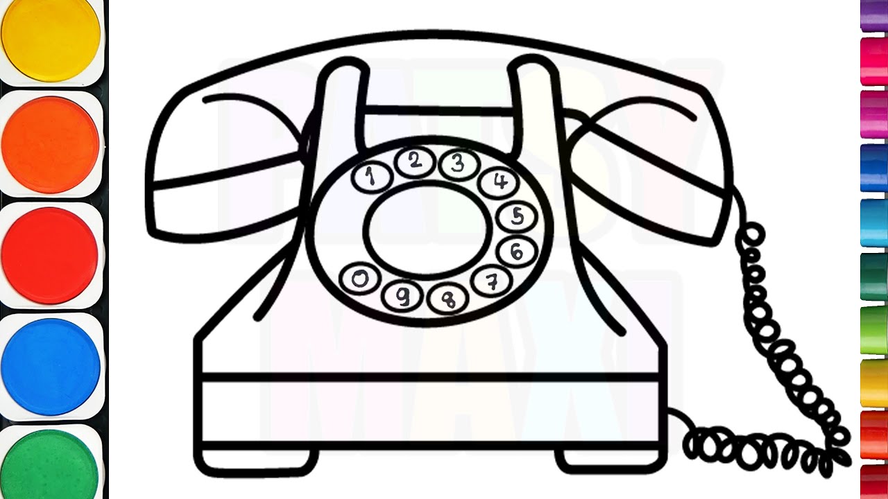 Easy drawing retro telephone coloring page for children