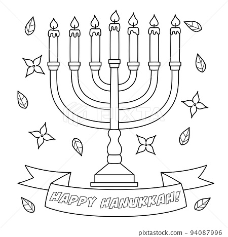 Happy hanukkah menorah coloring page for kids
