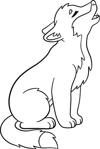 Coloring pages little cute baby wolf howls stock illustration