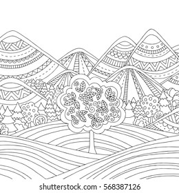 Hakuun printable coloring page adults mountain landscape liittyvã vektorikuva rojaltivapaa