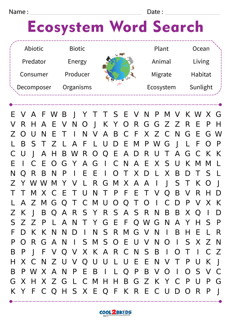 Printable ecosystem word search