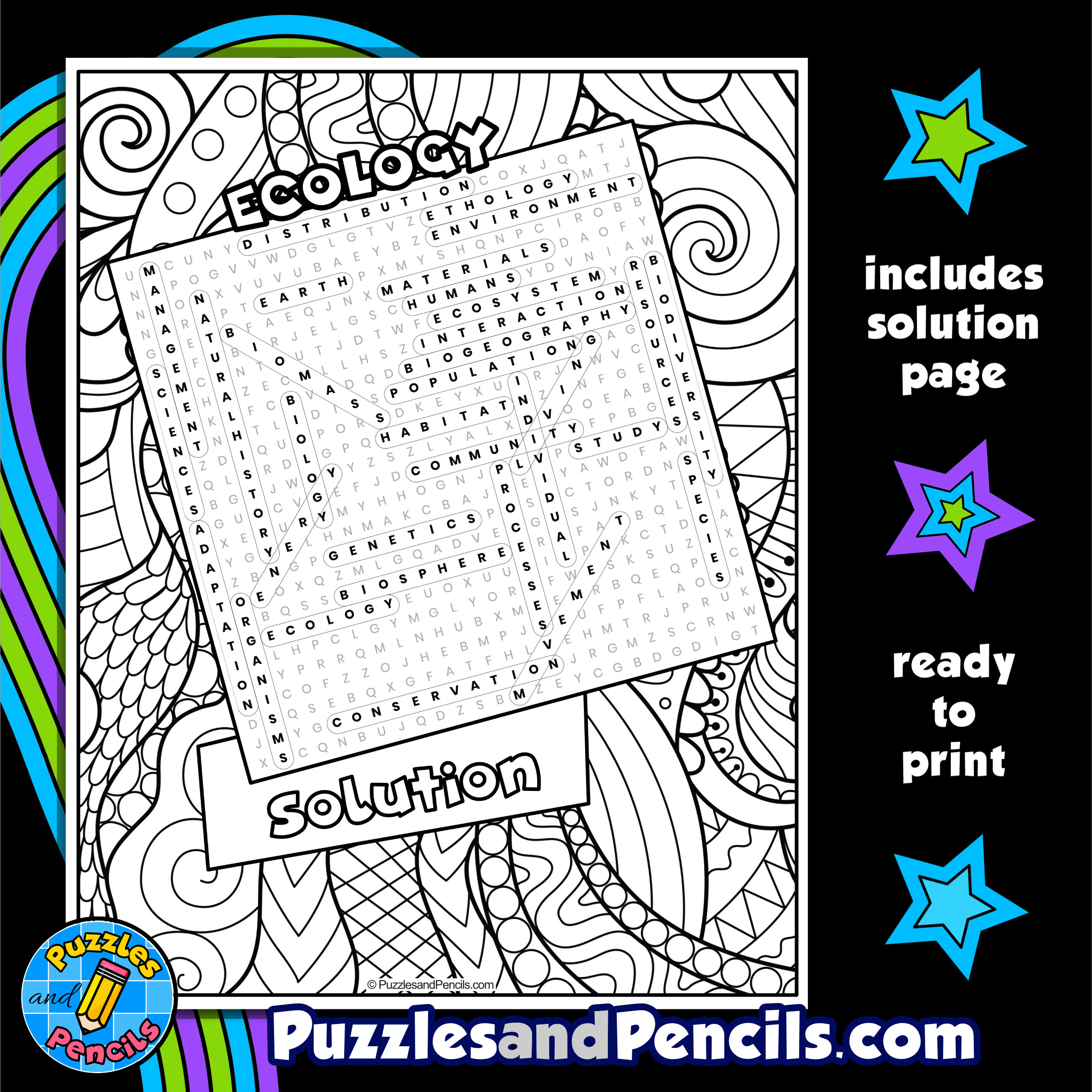 Ecology word search puzzle with coloring earth sciences wordsearch made by teachers