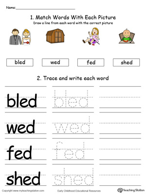 Free ed word family connect trace and write in color
